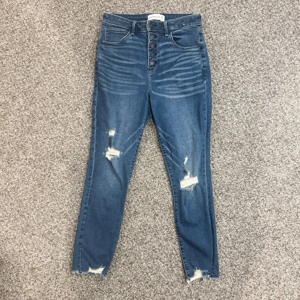 Abercrombie & Fitch Blue Distressed Skinny Jeans - Picture 2 of 6
